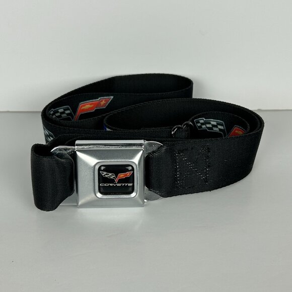 GM Corvette Seatbelt Style Belt Buckle Logo Black Red Adjustable‎ Fashion - Picture 1 of 12